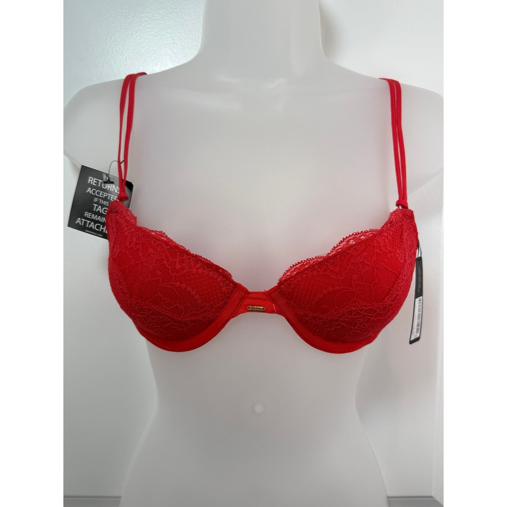 NWT BeMe New York Red Lace Demi Bra Underwire Adjustable Womens 34A Boudoir